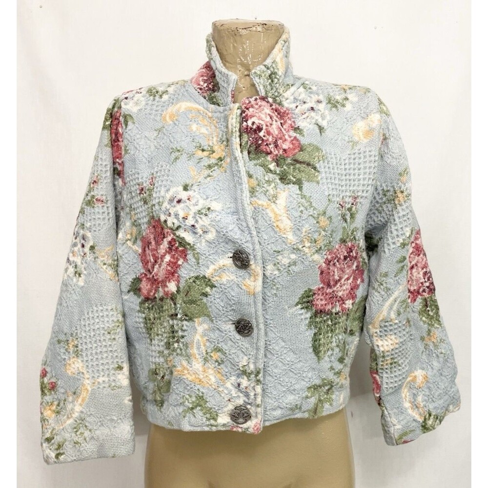 Floral Patchwork Light Blue Cropped Blazer Jacket